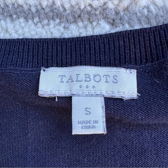 Talbots Women’s Navy Blue Crewneck Pullover Bicycle Jacquard Sweater Size Small - Picture 3 of 6